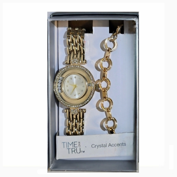 🆕Time and Tru Women's Adult Gold Tone Floating Bezel Watch and Faux Crystal - Picture 2 of 3